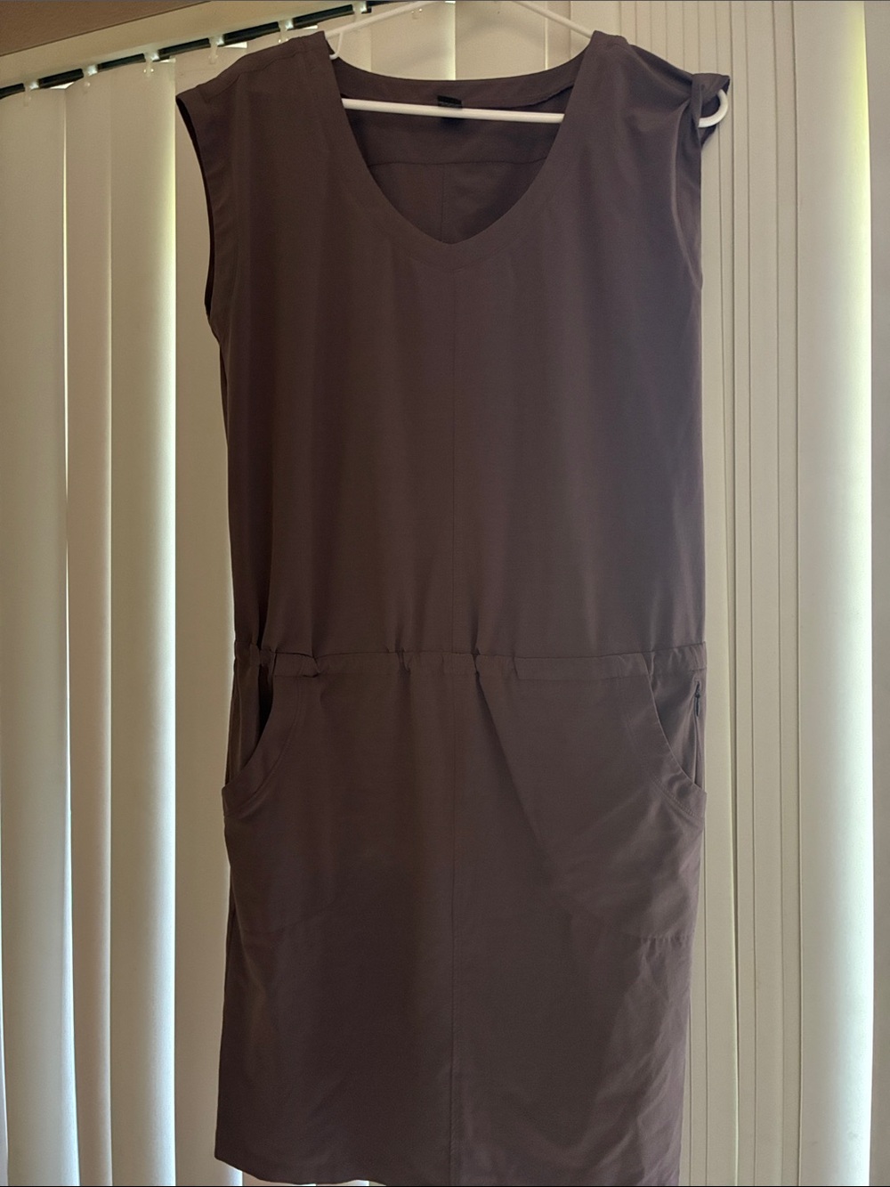 Prana Sleeveless V-Neck Midi Dress in Taupe Brown